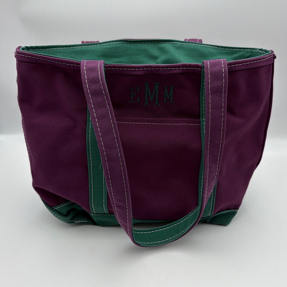 Vintage L.L. Bean Boat and Tote Bag Large XL Purple Green USA Made Zip Top RARE